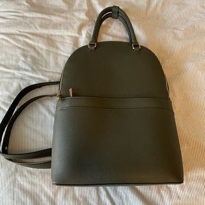 Olive green and gold faux leather backpack